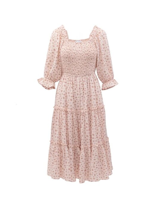 Ivy City Co Dresses & Skirts - NWT Ivy City Co. Madeline Midi in Pink Floral Smocked Cotton Dress L